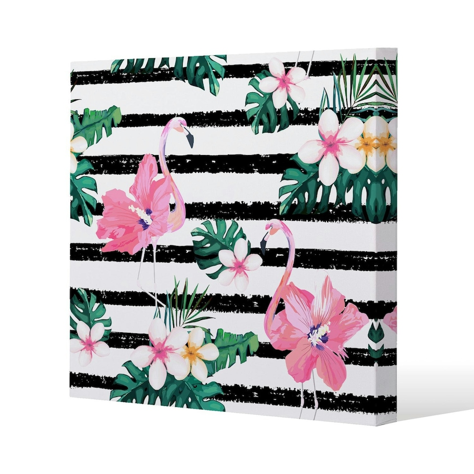 image 1 of Floral Flamingos (Canvas Print) 114 x 114 x 4cm