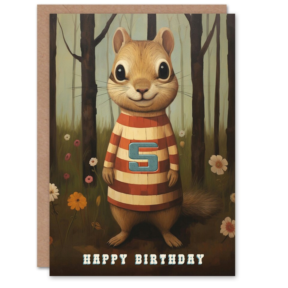 image 1 of Cute Kids Age Year Old Chipmunk 5 Year Old Child Kids 5th Birthday Card