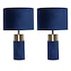 image 1 of Set of 2 Navy Blue Velour Velvet Table Lamps | Blue | Chrome | Large | 2