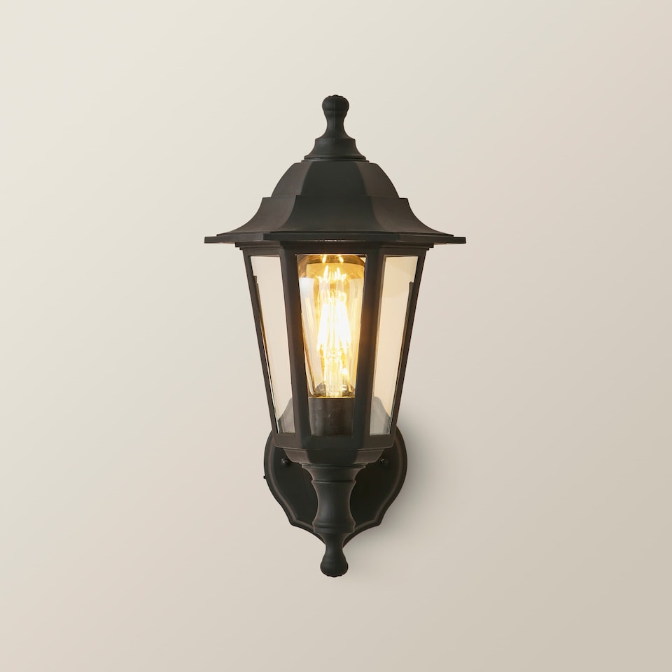 image 1 of ValueLights Black Traditional Wired Outdoor Security Lantern Wall Light