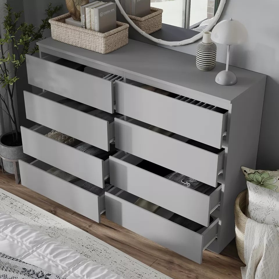 image 1 of Minimalist Chest of 8 Drawers - 88.3x120x35cm | Grey | Grey & Grey | 1