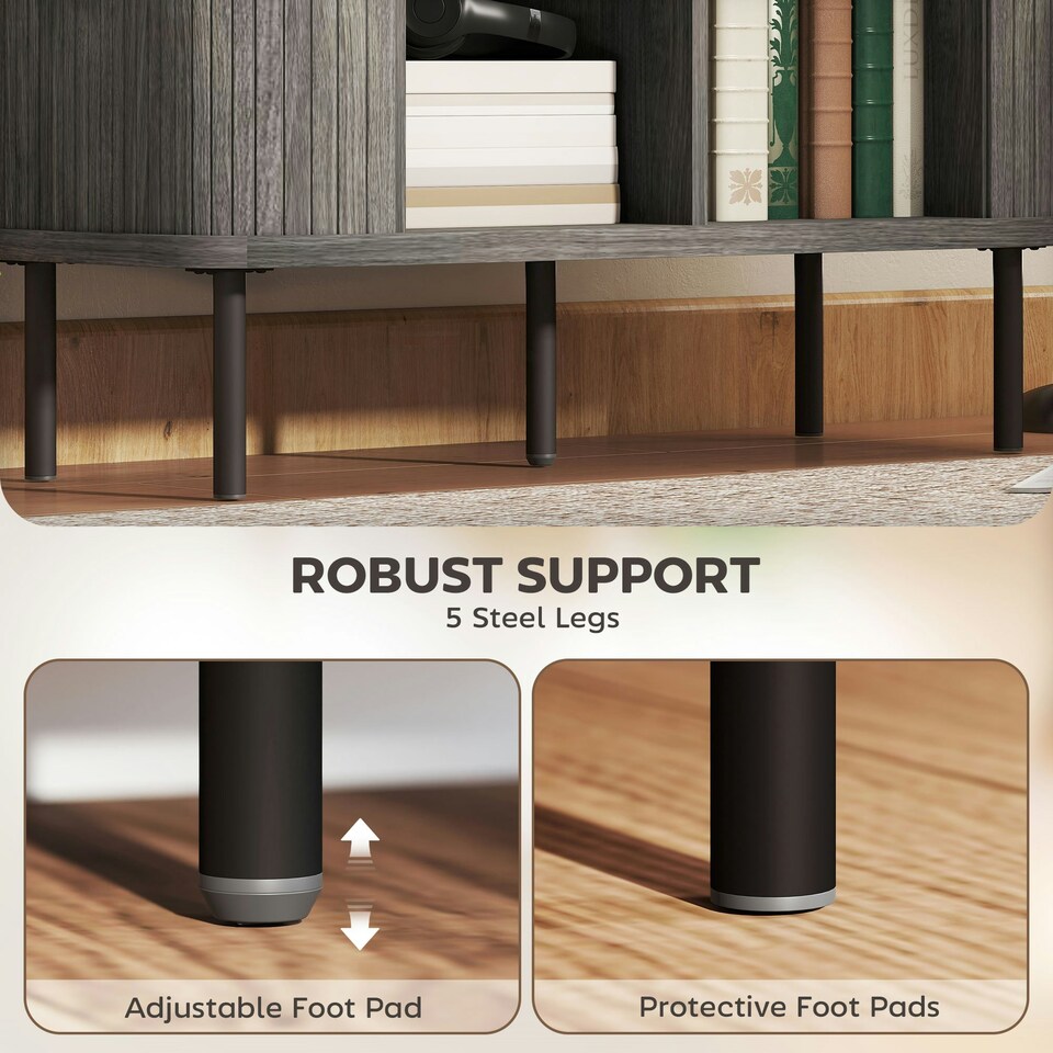 image 1 of HOMCOM Sideboard Storage Cabinet with Slatted Tambour Sliding Doors Grey Grey | Black