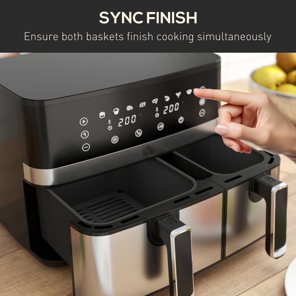 image 1 of HOMCOM Dual Zone Air Fryer 8.5L Double Air Fryer with SYNCFinish 2700W