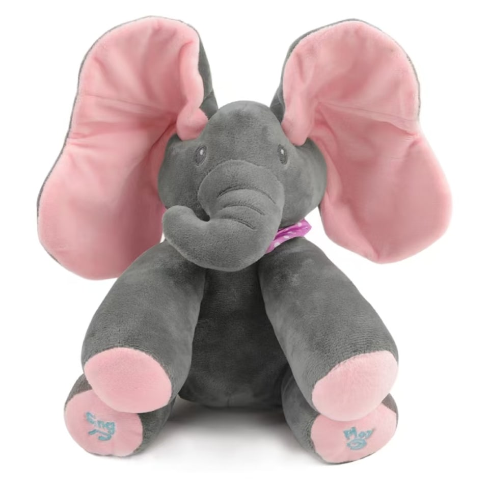 image 1 of Peek A Boo Singing Elephant Plush Toy, Talking Singing Elephant Plush Huggable Baby Toy (Grey)