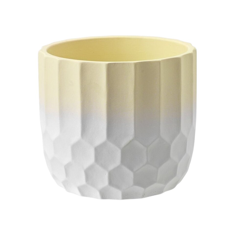 image 1 of Ceramic Geometric Yellow Ombre Decorative Indoor Plant Pot