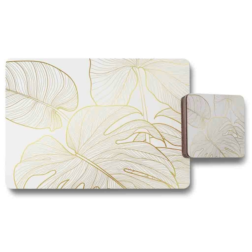 Golden Botanical Line Art Placemat & Coaster Set
