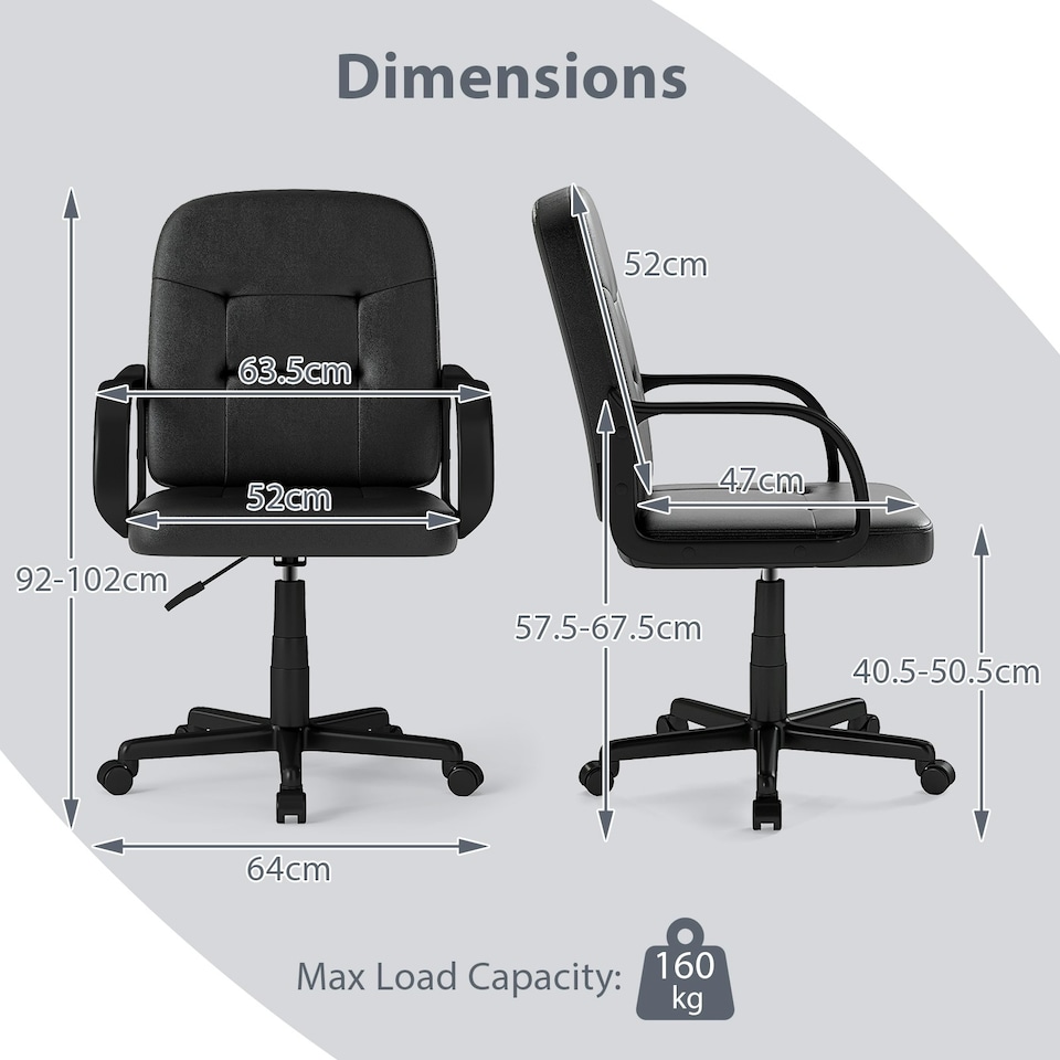image 1 of COSTWAY Leather Office Chair PU Upholstered Swivel Chair Black