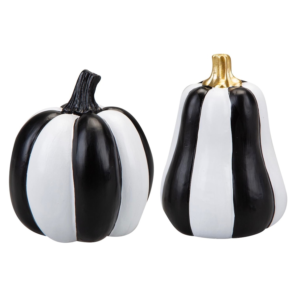 image 1 of vfm-estore Halloween Black & White Pumpkin Decorations - Tall-Round 2 Pack