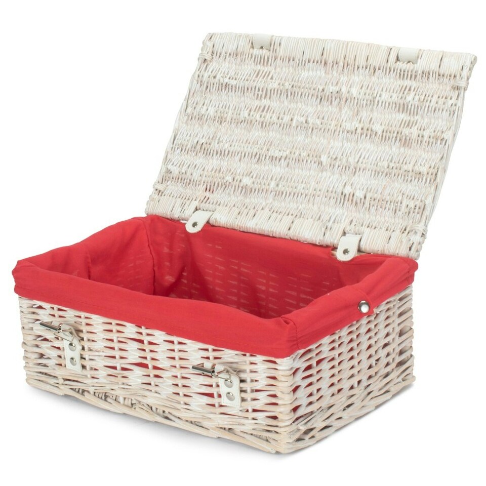 image 1 of 35cm White Wash Wicker Picnic Basket with Lining White | White | One Size