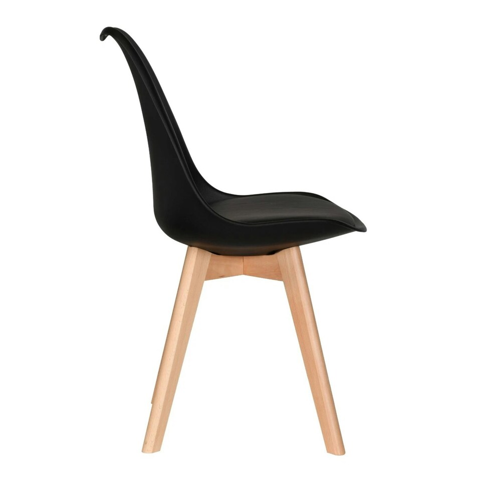 image 1 of Set of 2 Scandinavian Dining Chairs with Leather Cushions Solid Wood Legs Black