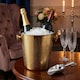image 3 of Gold Metal Barware Set Cocktail Shaker Ice Bucket Wine Cooler Tongs Double Wall | Gold | Champagne & Wine Bottle Cooler