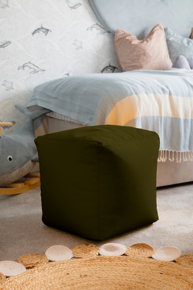 image 1 of Waterproof Cube Indoor Outdoor Bean Bag Foot Stool Pouffe | Brown