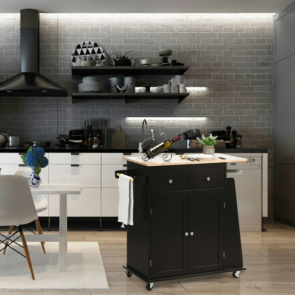 image 1 of COSTWAY Kitchen Island Rolling Storage Cabinet Trolley Cart