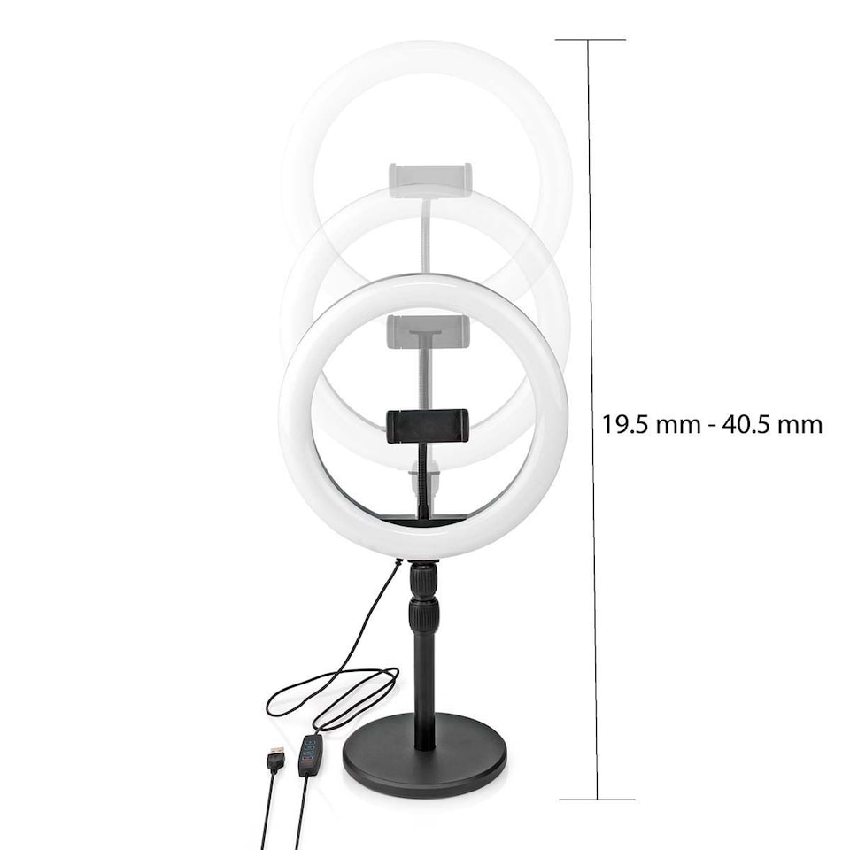image 1 of Nedis Ring Light, 10" LED Ring Lamp with 120 LEDs on Aluminium Table Stand, USB Powered, with Flexible Phone Holder, 10 Light Modes