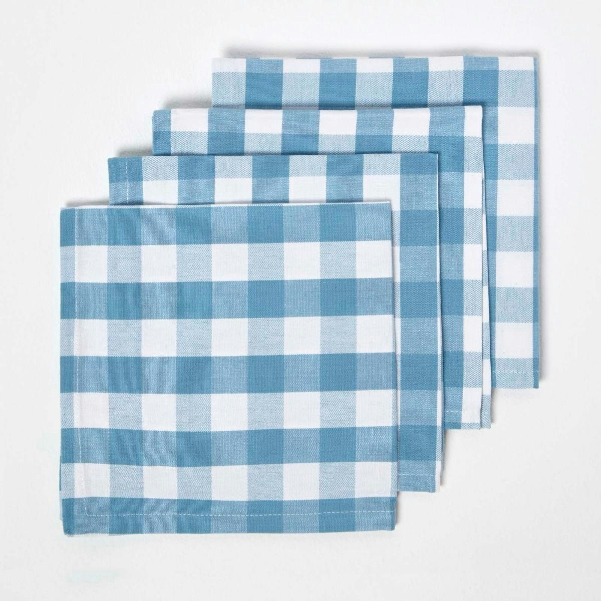 Homescapes Block Check Cotton Gingham Napkins, Set of 4 in Blue