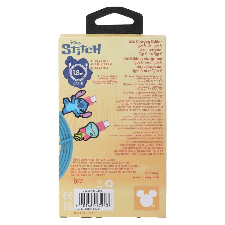 image 1 of Stitch 6ft Type-C Braided Molded Charging Cable Scrump Yay