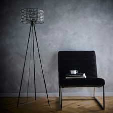 Bronx Black Modern Tripod Floor Lamp with Acrylic Glass Drum Shade Black