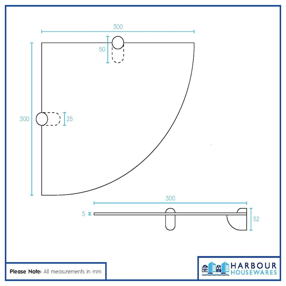image 1 of Harbour Housewares 3x Floating Glass Corner Shelves - 30cm - Silver Brackets - Bathroom Shower Storage Vanity Display Unit Shelf | Silver | Clear/Chrome | 30 x 30 x 0.5 CM | 3