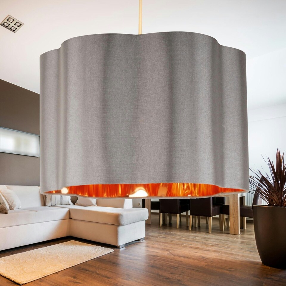 image 1 of First Choice Lighting Grey with Copper Inner Scalloped Pendant Shade Grey | Chrome