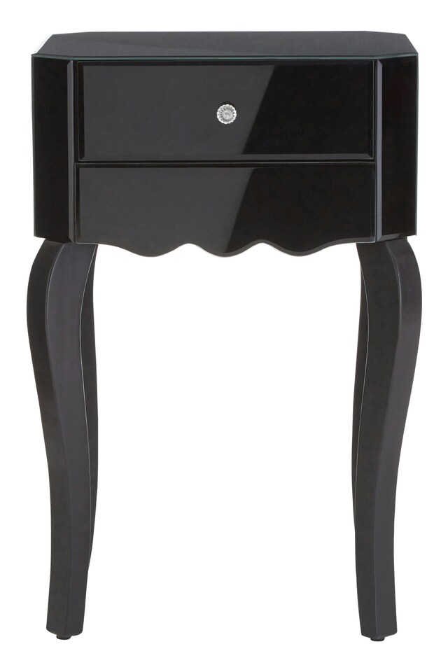 image 1 of Interiors by Premier Black Mirrored 1 Drawer Side Table, Dark Wood Side Table, Mirrored Side Table, Black Side Table with Storage | Black