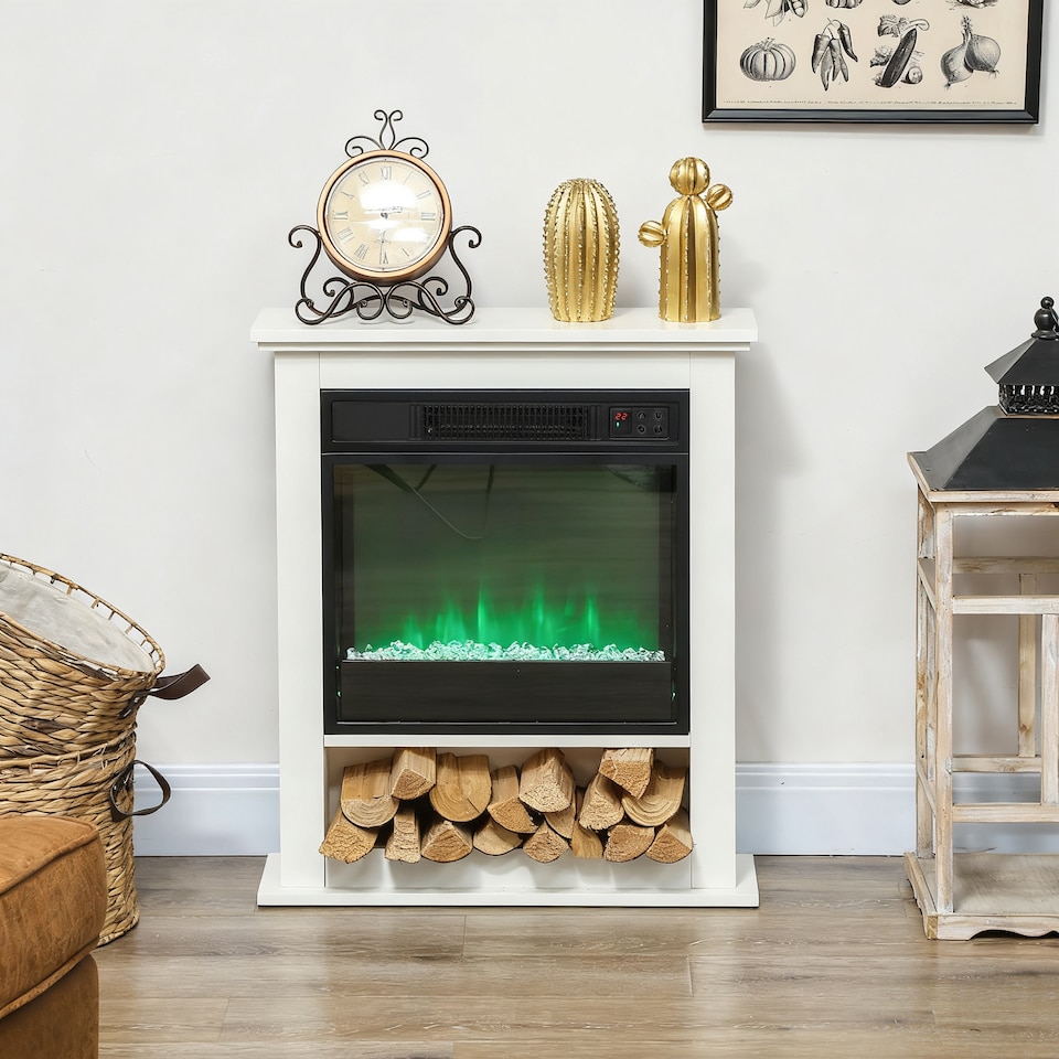 image 1 of HOMCOM 1800W White Electric Fire with Remote & Timer for Living Room