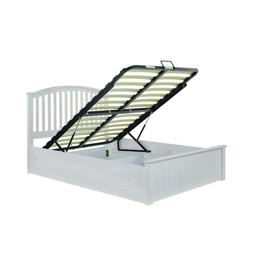 image 1 of Grayson White Wooden Ottoman Bed And Super Ortho Orthopaedic Mattress Double | Multi