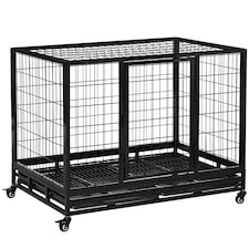 PawHut Metal Kennel Cage with Wheels and Crate Tray for Pet Dog Large Black