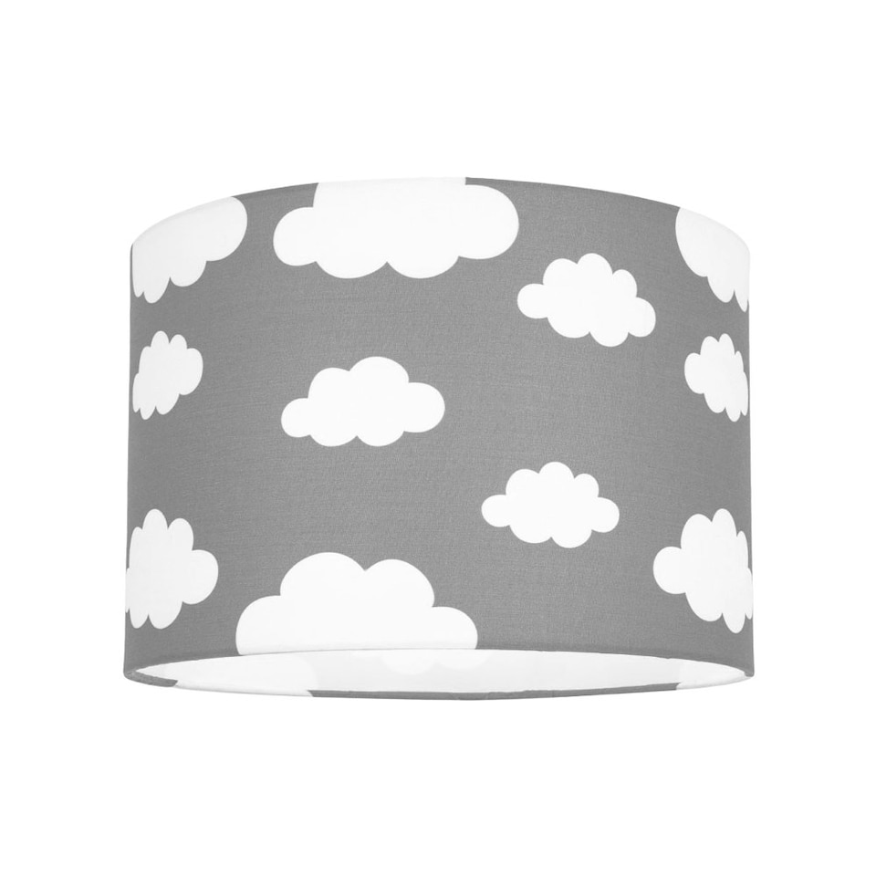 image 1 of White Clouds Children's/Kids Grey Cotton Fabric Bedroom Lamp or Pendant Shade