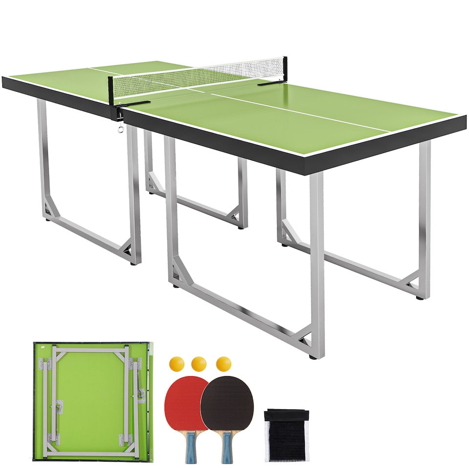 image 1 of HOMCOM Tennis Table Ping Pong Foldable with Net Game Steel 182cm Indoor, Green