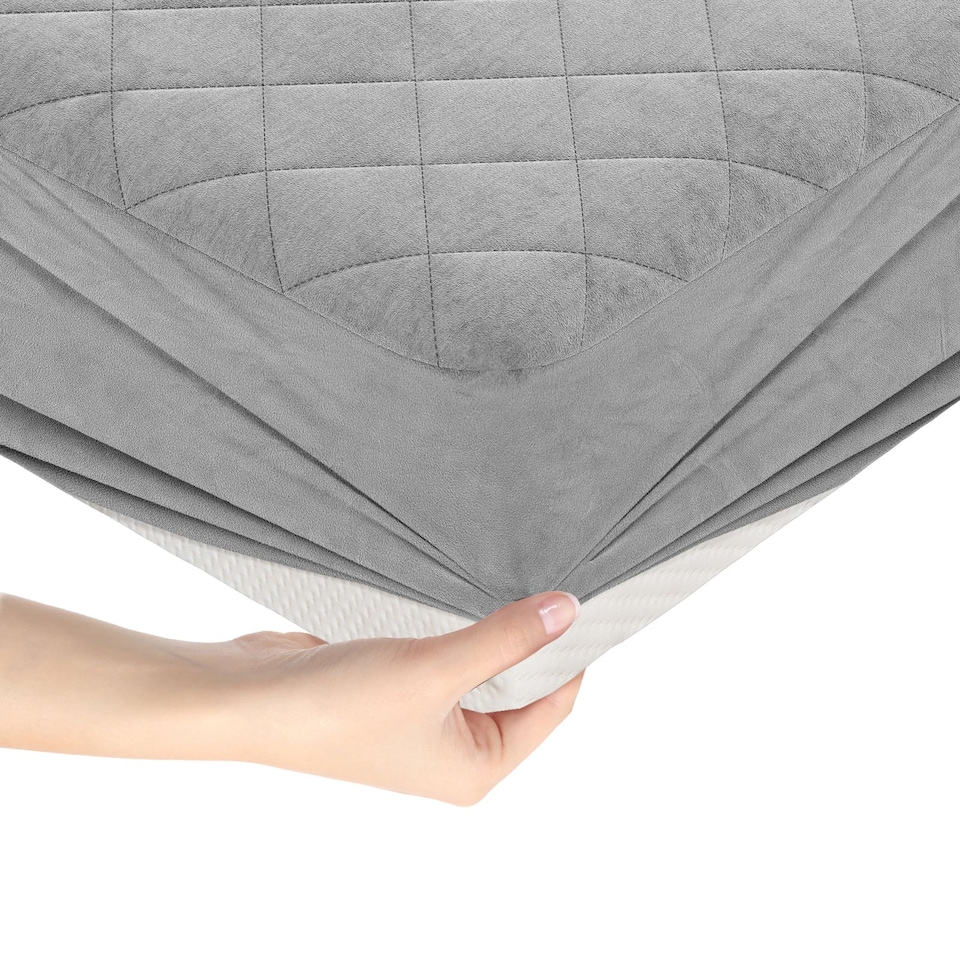 image 1 of COSTWAY Super King Size Mattress Protector Super Soft Velvet Mattress Topper