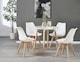 image 2 of 5PCs Dining Set - a White Round Dining Table & Set of 4 White Lorenzo Tulip chairs with Padded Seat | White
