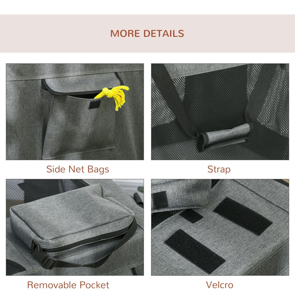 image 1 of PawHut Folding Pet Carrier Bag House W/ Cushion Storage, Grey 70x51x50cm