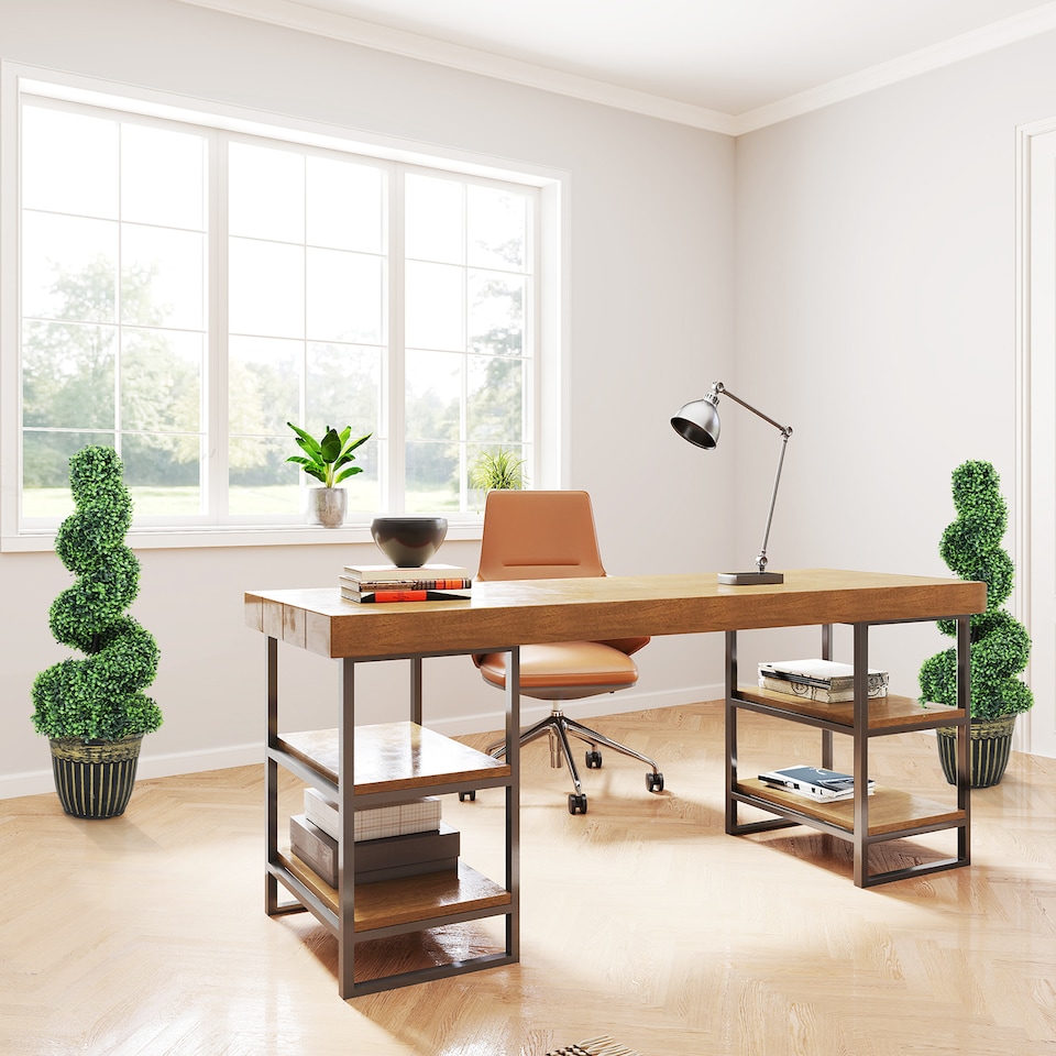 image 1 of HOMCOM Set of 2 Decorative Artificial Plants Topiary Spiral Boxwood Trees in Pot, Fake Plants for Home Indoor Outdoor Decor, 90cm, Green