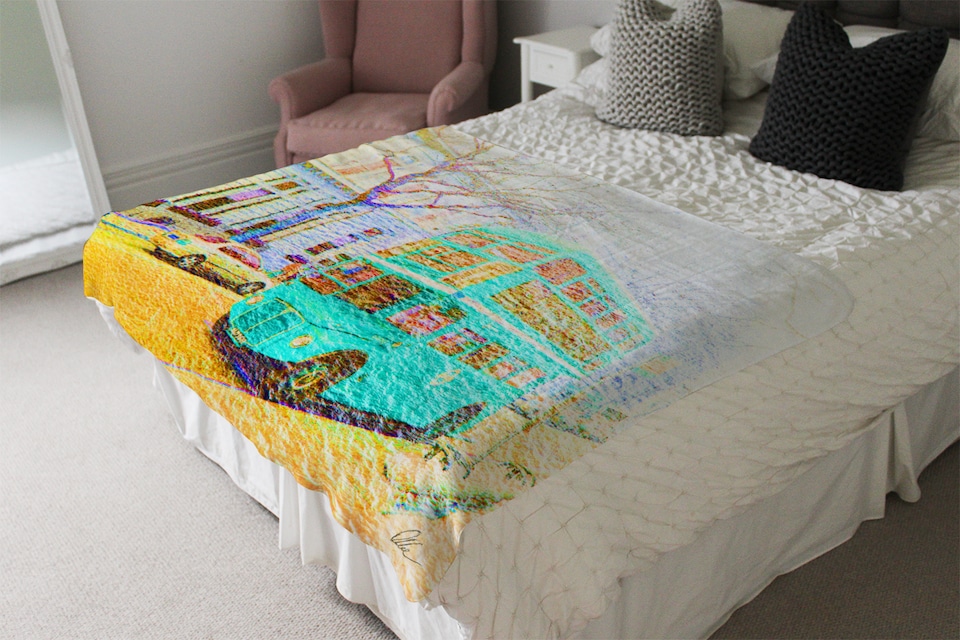 image 1 of London Bus Green Front Blanket | Multi