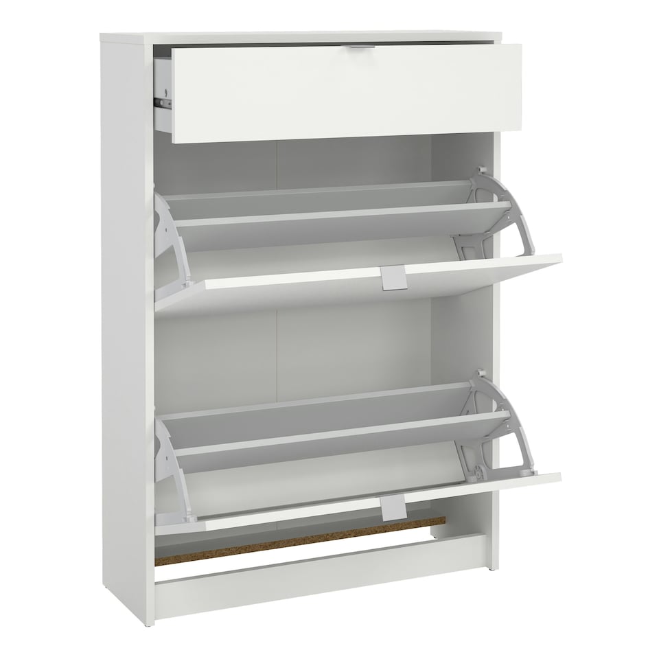 image 1 of Shoes Shoe Cabinet 2 Flip Down Doors + 1 Drawer in White