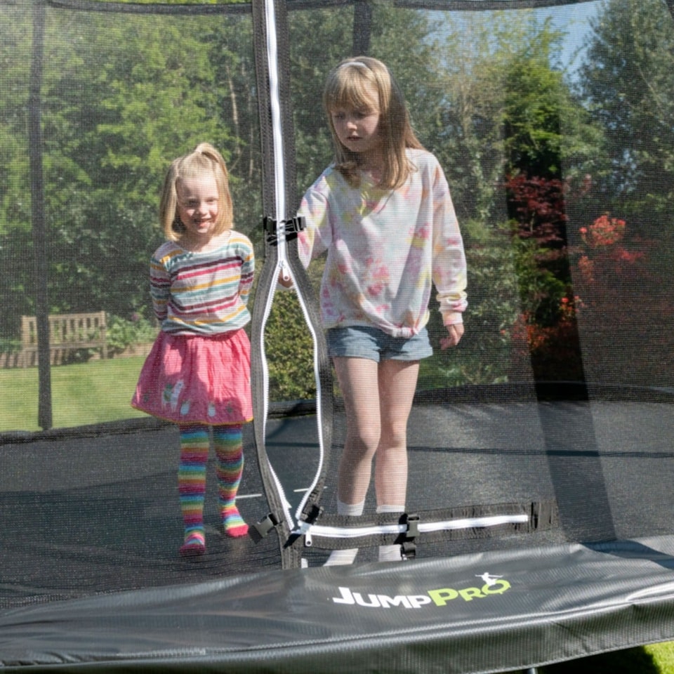 image 1 of 10ft x 7ft JumpPRO® Xcel Black Oval Trampoline with Enclosure