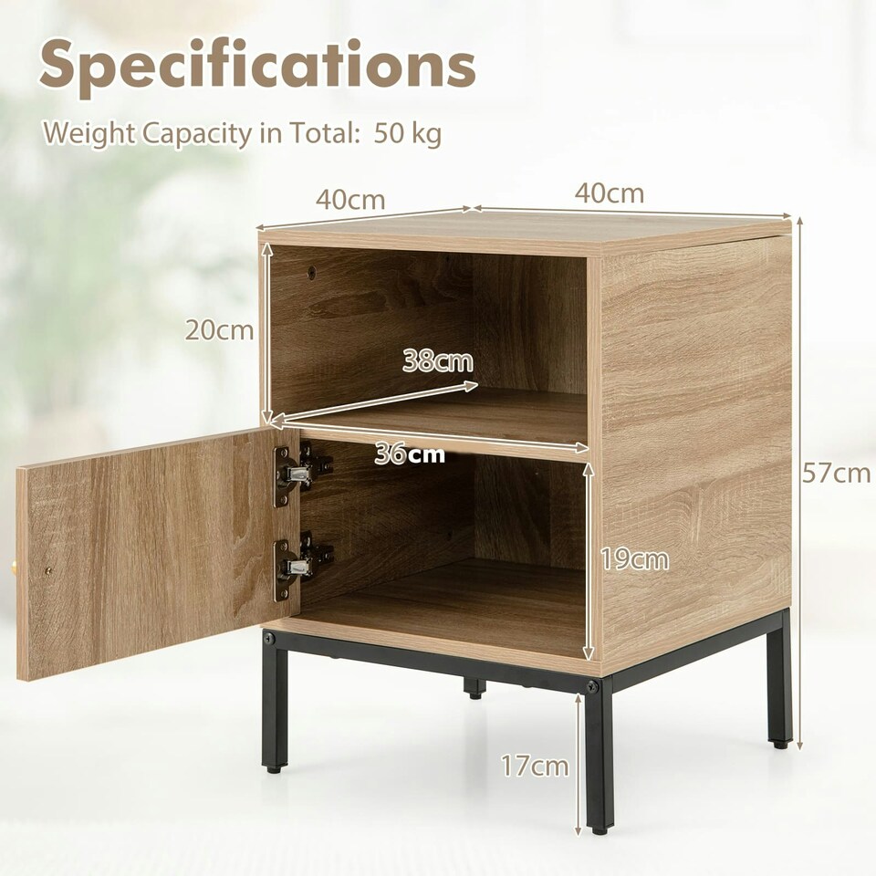image 1 of COSTWAY Nightstand Set of 2 Accent Table with Storage Brown