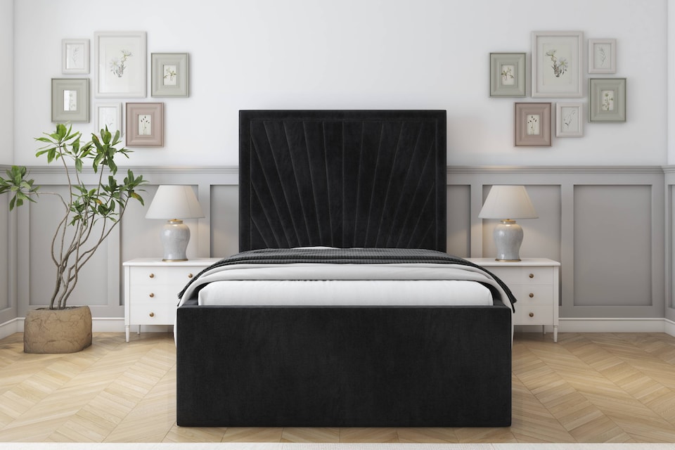 image 1 of Sloomy Somerset Black Naples Bed Frame With Mattress With 50" Upholstered Headboard 5' King