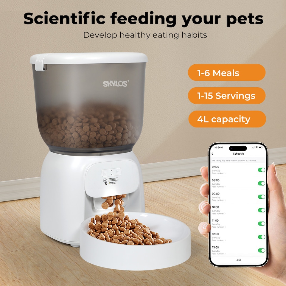 image 1 of Skylos 4L Automatic Pet Feeder Wifi Auto Smart Dog Food Dispenser Timer Feed
