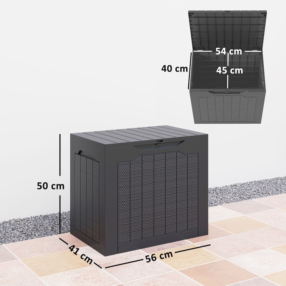 image 1 of Outsunny 93L Plastic Garden Storage Box, Outdoor Storage Box with Handles, Waterproof Outdoor Storage Container for Garden Tools and Accessories, Black