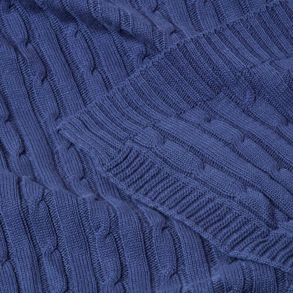 image 1 of Homescapes Cotton Cable Knit Throw - Navy Blue - 130 x 170 cm | Blue