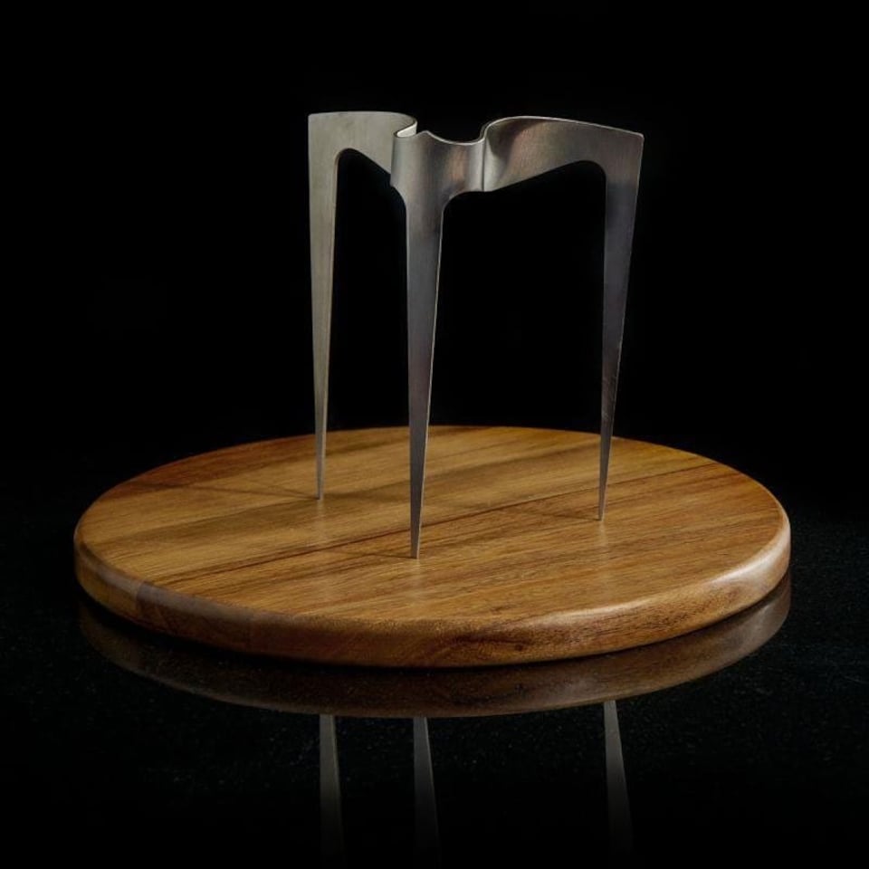 image 1 of Burger Skewer 18/8 Stainless Steel with Wooden Plate 20cm Diameter