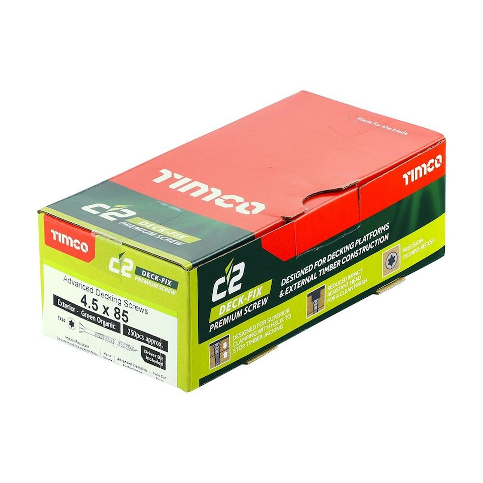 image 1 of Timco - C2 Deck-Fix Premium Decking Screws - TX - Countersunk - Exterior - Green (Size 4.5 x 85 - 250 Pieces)
