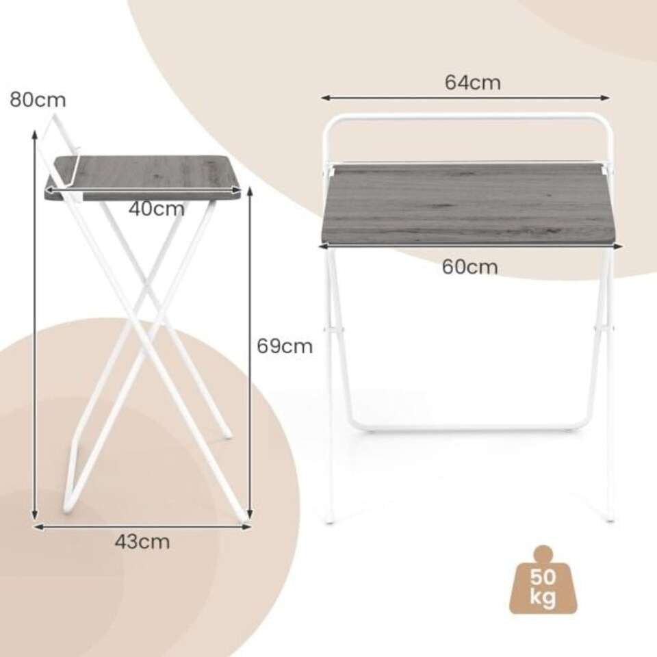 image 1 of COSTWAY 60CM Folding Computer Desk with Tablet Bracket Grey Grey