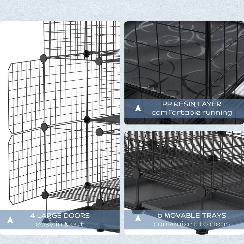 image 1 of PawHut 30 Pcs DIY Expandable Pet Cage Steel Bars w/ Doors Trays Plastic Corners