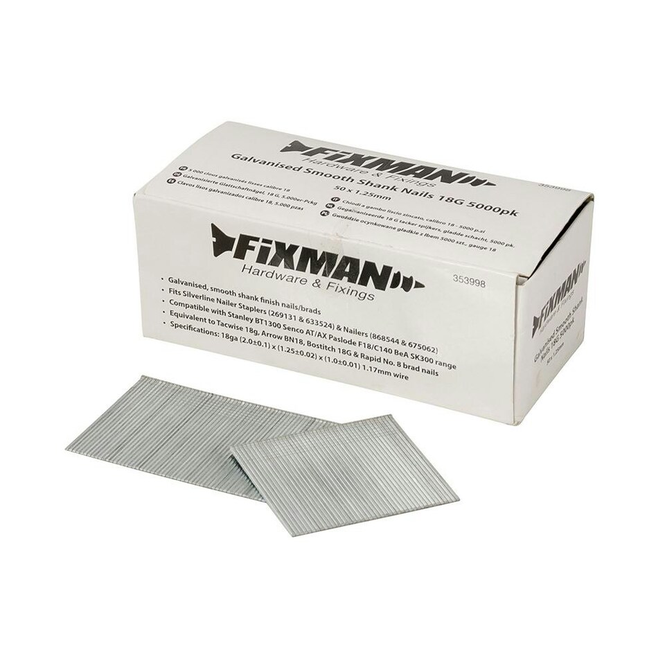 image 1 of Fixman - Galvanised Smooth Shank Nails 18G 5000pk - 50 x 1.25mm
