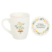 Something Different If Mums Were Flowers Floral Mug and Coaster Set - White - One Size