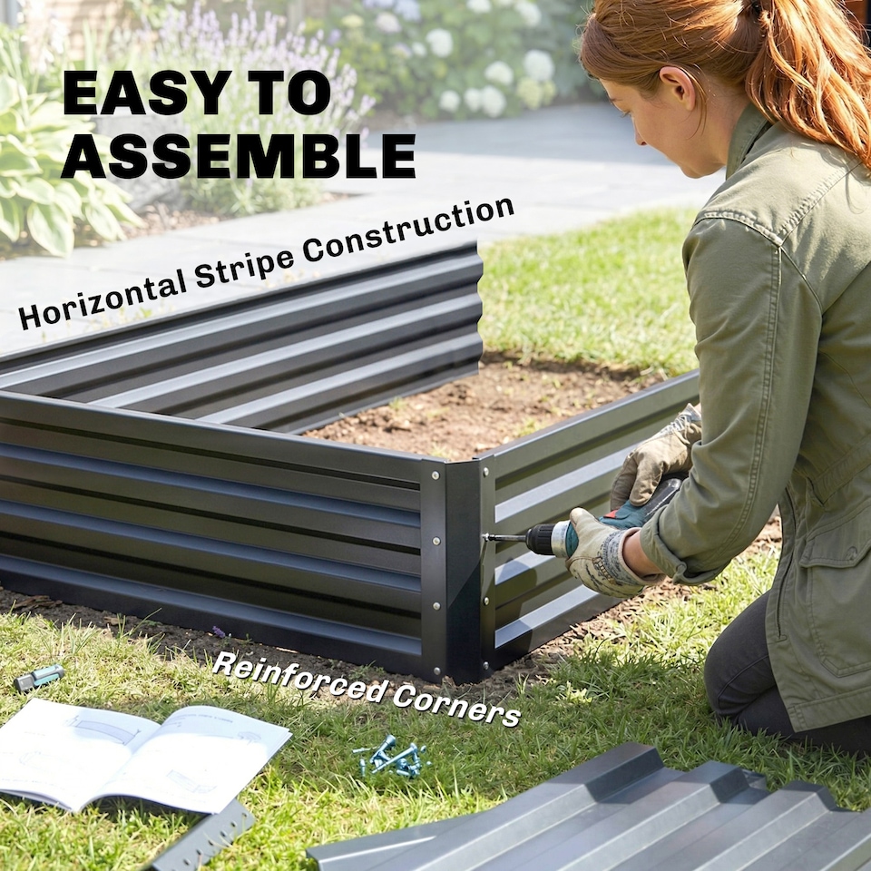 image 1 of Outsunny 2 Tier Galvanised Raised Garden Bed Planter Box Open Bottom Dark Grey | Grey | Dark Grey