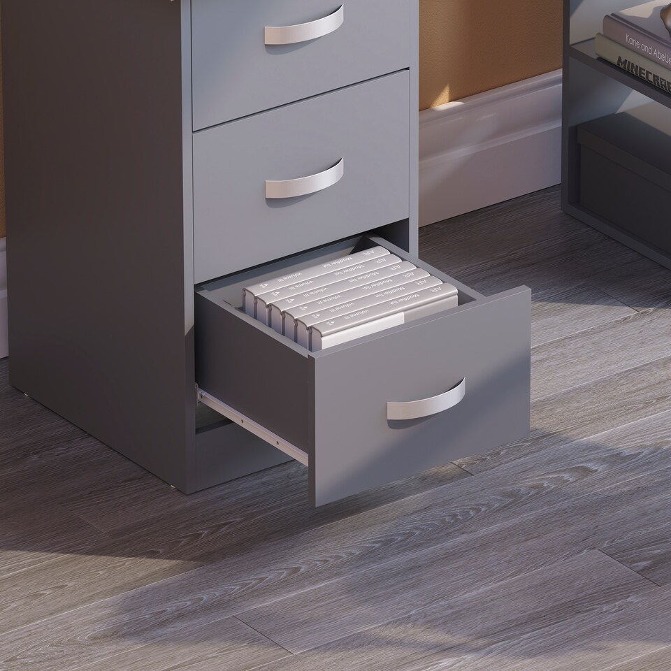 image 1 of Vida Designs Mason 3 Drawer 3 Shelf Computer Desk Home Office Workstation, Grey