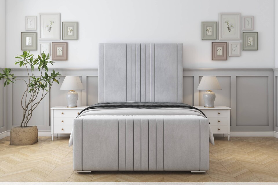 image 1 of Sloomy Harrington Silver Naples Bed Frame With Mattress With 50" Upholstered Headboard 5' King